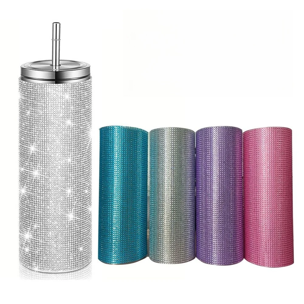 

M71 Luxury 20oz Bling Diamonds Water Coffee Bottle Mug Crystal Skinny Stainless Steel Glitter Tumbler With Lid And Straw