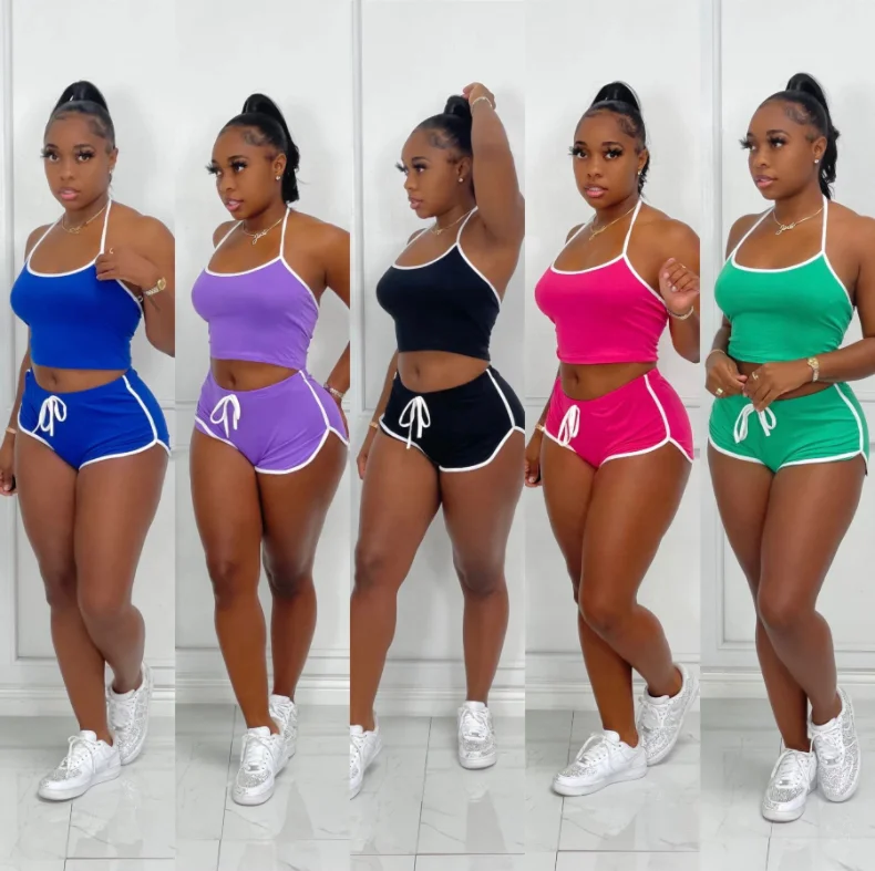 

New Summer 2 Piece Jogger Set Halter Women 2 Piece Short Set