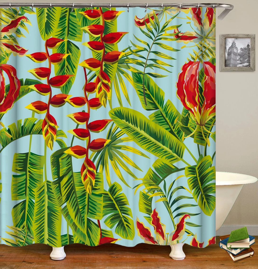 

Drop shipping, factory direct shower curtain set luxury, exclusively for Amazon tropical leaf bathroom polyester shower curtain/, Customized color