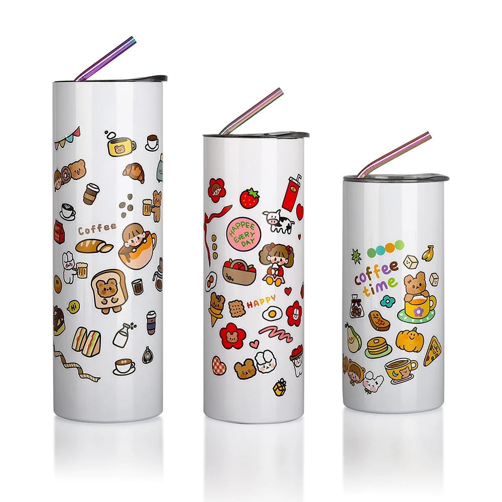 

customized 20oz Double wall stainless steel skinny coffee wine insulated sublimation tumbler cups in bulk with straw, Customized color