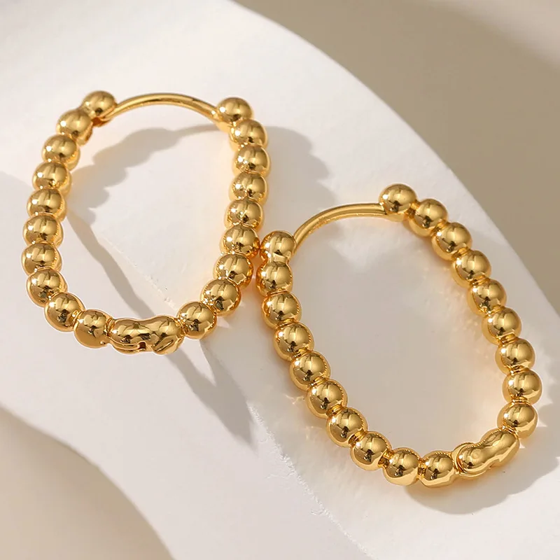 

Wholesale Price 18K Real Gold Plated Round Beads U Shaped Hoop Earrings For Girls