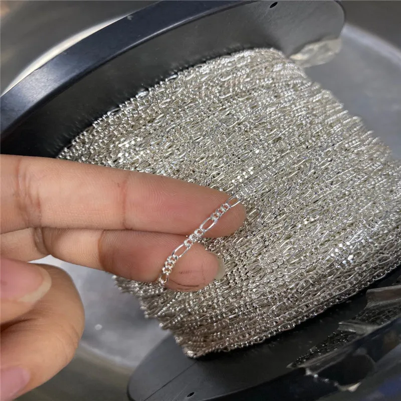 100Meter 1.9mm Solid 925 Sterling Silver Italian Figaro Two Tone Chain Roll