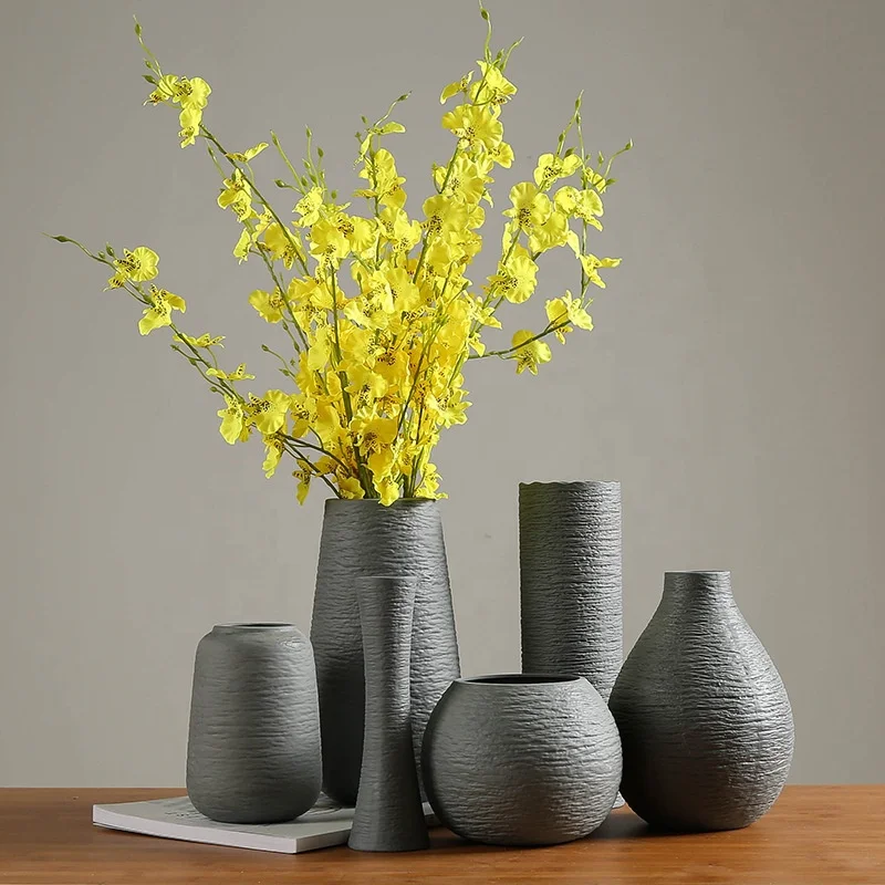 

Wholesale Grey Ceramic Vase Flower Container Ceramic Flower Vase For Home Decor Modern Ceramic Flower Pot