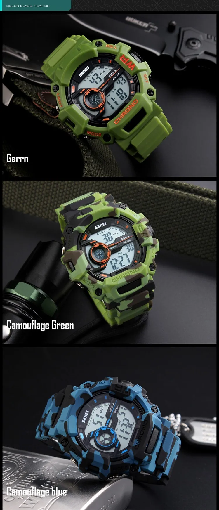 new multifunction luminous led clock digital military g style Camouflage 50m waterproof dive sports luxury skmei watches men hot