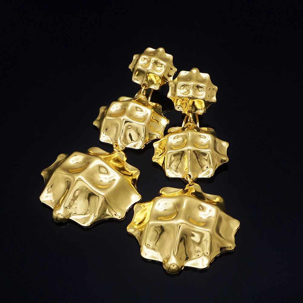 

E311 Trendy Hollow Circle Leaf Gold Drop Dangle big Earrings Women Wind Leaves Piercing Earrings Statement Earring Jewelry
