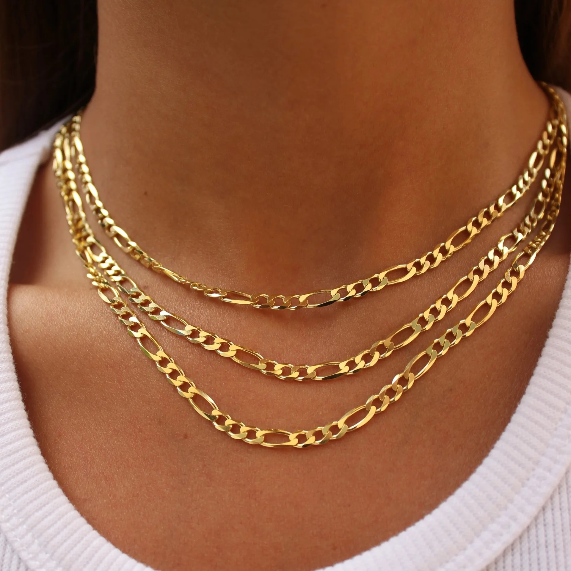 

Hip Hop Customized 4.5mm 6mm Width 18K Gold Plated Solid Stainless Steel Stacking Chains Figaro Link Necklace Punk Men Women, Gold/silver