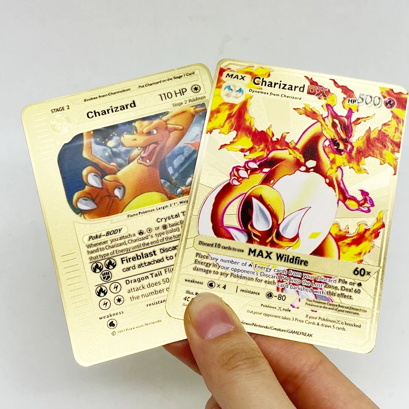 

RTS Game Printing RTS Charizard VMAX Blastoise Venusaur Gold Metal Playing Cards 1st edition New Trading Game Cards