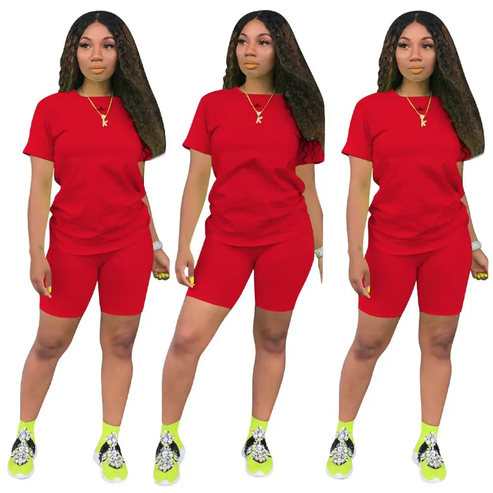 

2021 hot plus size women sport two pcs short set track suit biker short sets, 9 colours