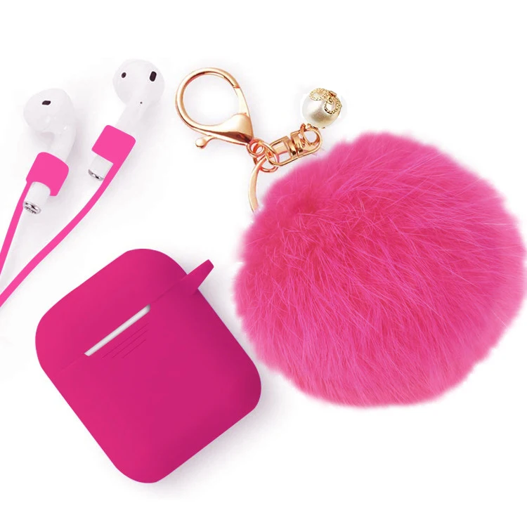 

Fashion Cute Silicone Earphone Cases For AirPods 1 2 Soft Cover With Keychain Pom Pom Fur Ball For Apple Earphone Accessories