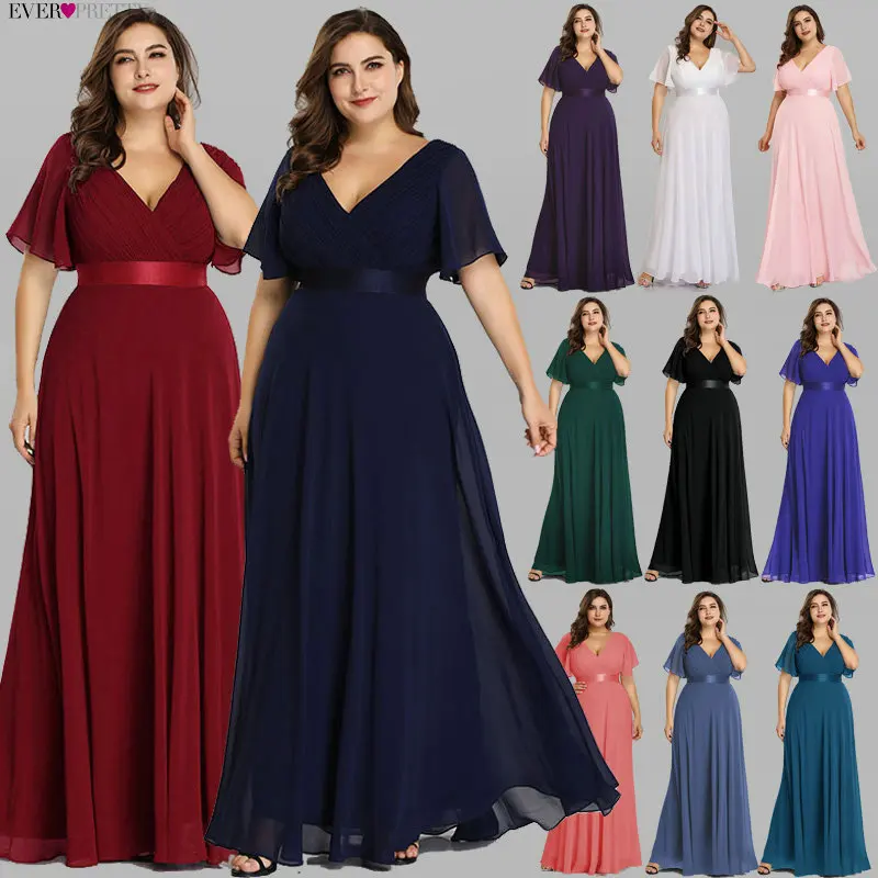 

Plus Size Evening Dresses Ever Pretty Elegant V-Neck Ruffles Chiffon Formal Evening Gown Party