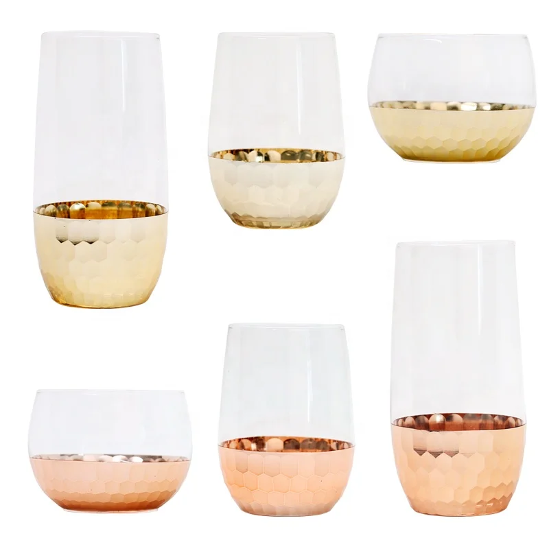 

Gold rim Champagne glass creative goblet wine glass tall Tumbler with Luxury Gold Foil bottom