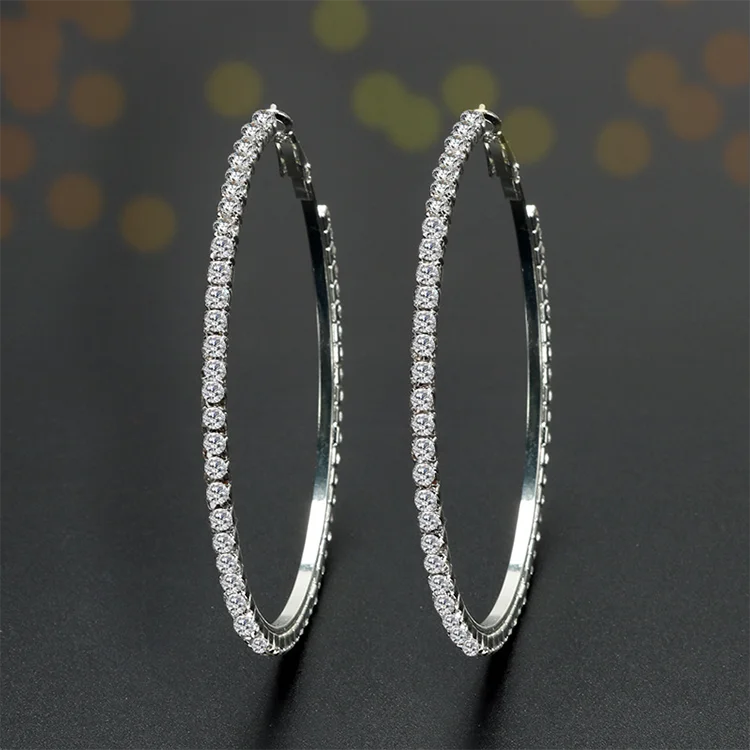 

Fashion Wedding Jewelry Bling Bling Cubic Zircon Rhinestone Crystal Hoop Earrings