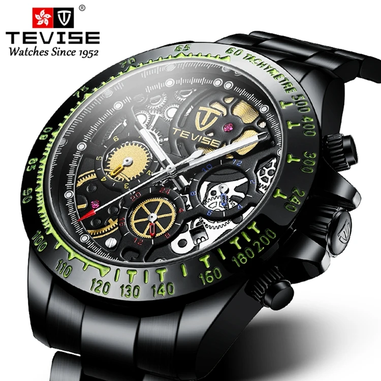 

TEVISE T863 Hand-Winding Mechanical Watch Online Stainless Steel Man Watch Black Wrist Watch, 3 colors