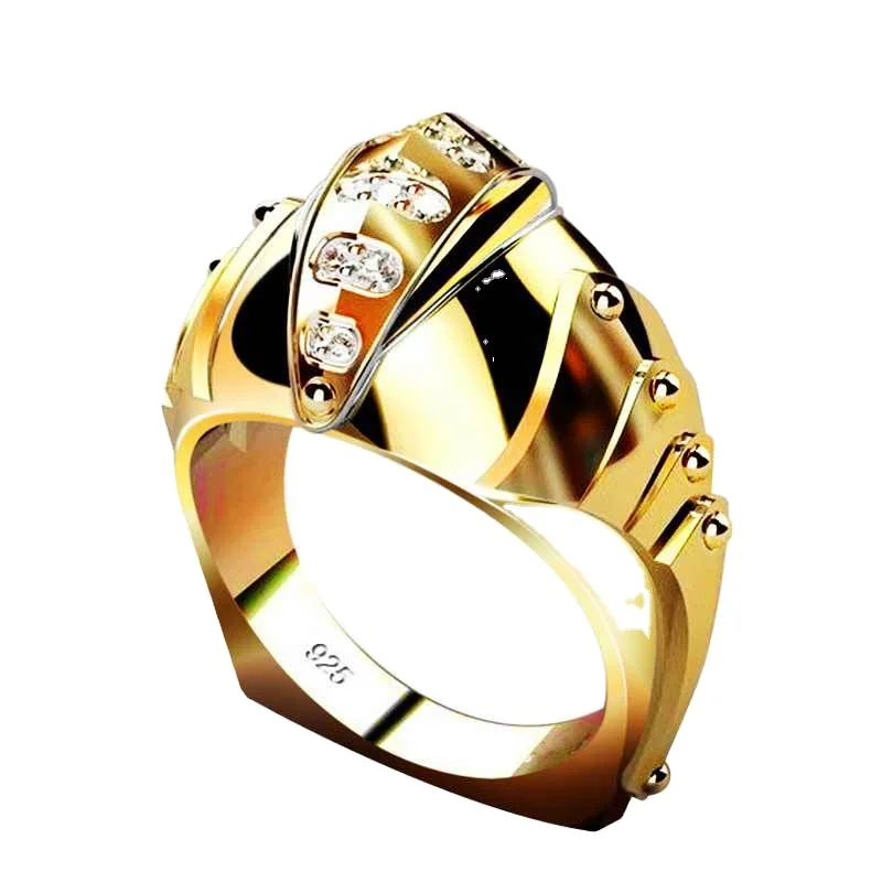 

High Quality Wedding Engagement Ring Gold Color Cubic Zirconia Round Cut Finger Rings Fashion Ring For Men