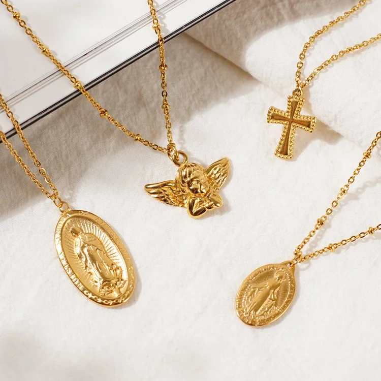 

New Religious Virgin Mary Pendants cross angel wing necklace heart charm small gang gun gold pendant necklaces wholesale