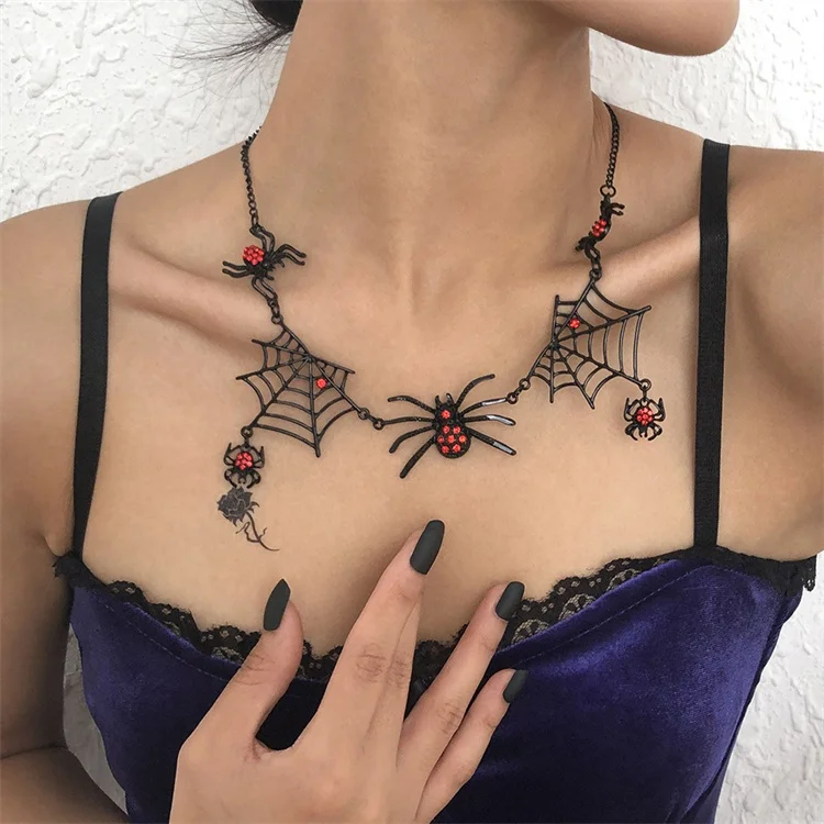 

Gothic Halloween Spider Web Lace Choker Necklace for Women Nightmare Before Christmas Black Layered Jewelry, Gold color