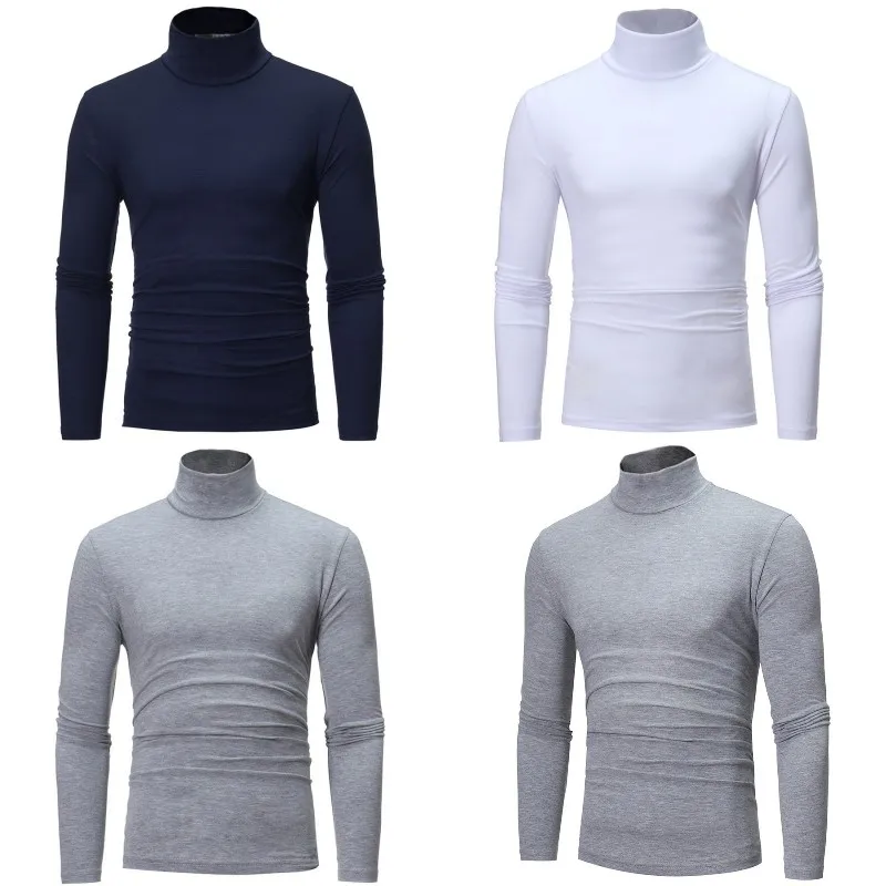 

Autumn solid color half high neck long sleeve T shirt men's bottom shirt trend sweater
