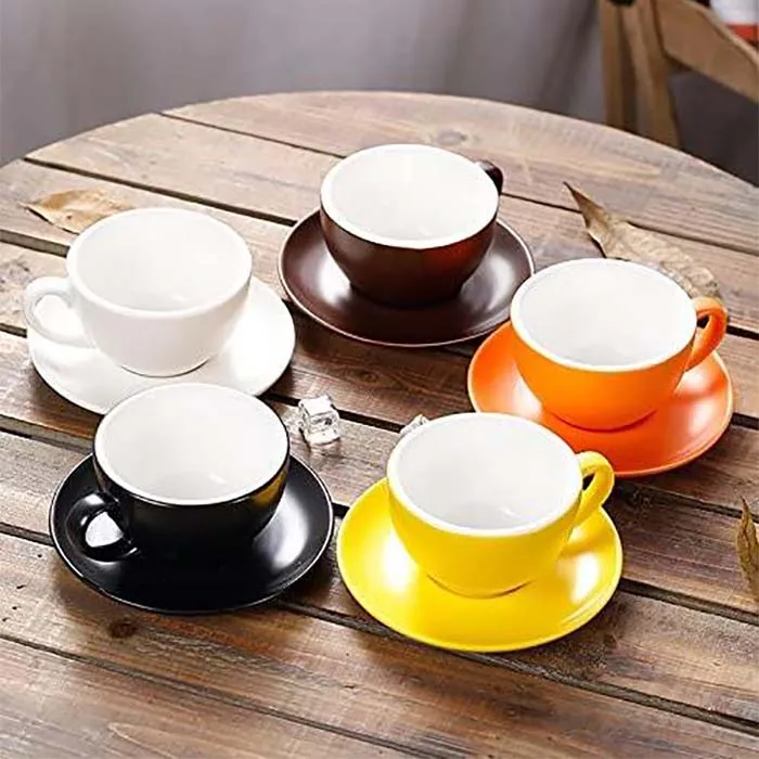 

Coffeezone Barista Speciality Small Cappuccino or Double Espresso Round Bottom ceramic Coffee Cup and Saucer, Customized color