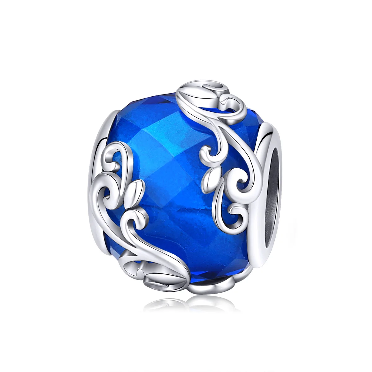 

BAMOER 925 Silver Beads Charm Jewelry Blue Round Design Vine Pattern fit Original Brand Bracelet Sterling Silver Jewelry BSC231
