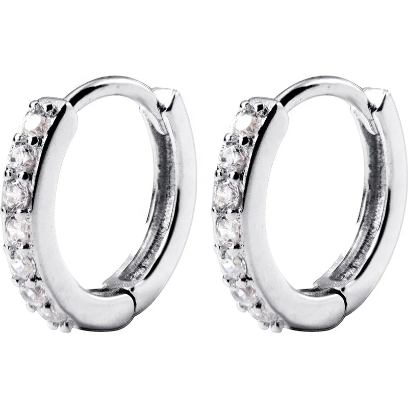 

R.Gem. CZ Simple Design European Zircon Huggie 925 Silver Hoop Earring