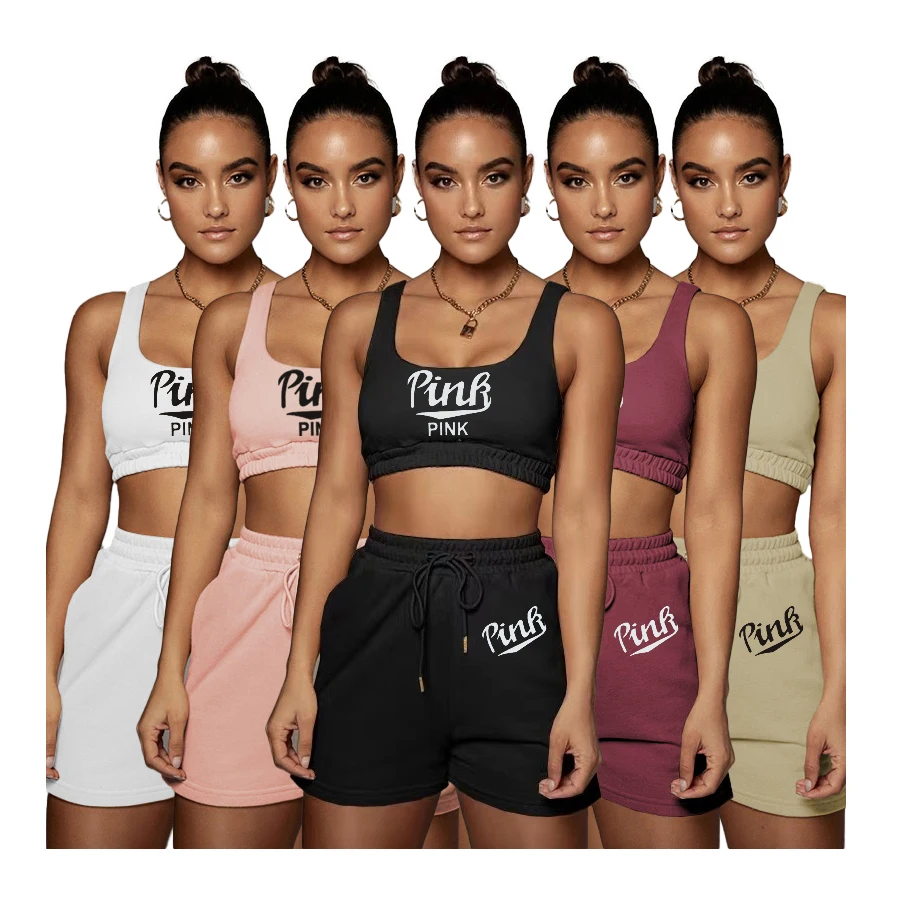

Solid Color Letter Vest 2-Piece Suit Jogging Femme Sports Jogging Set For Women