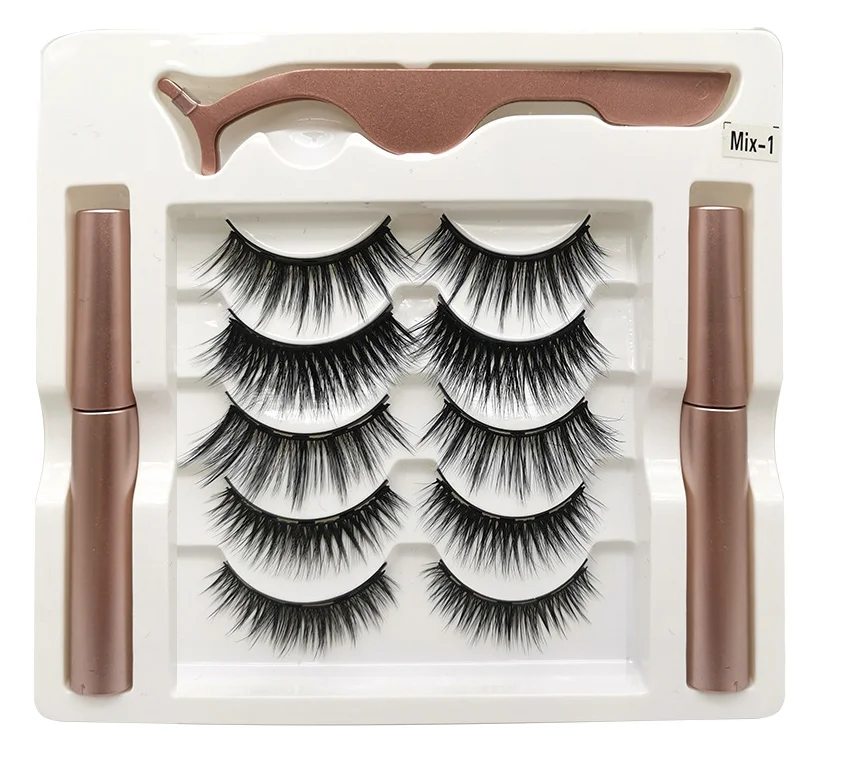 

25mm 3d magnetic eyelashes eyeliner 5 pairs magnetic false eyelashes packaging box, Black