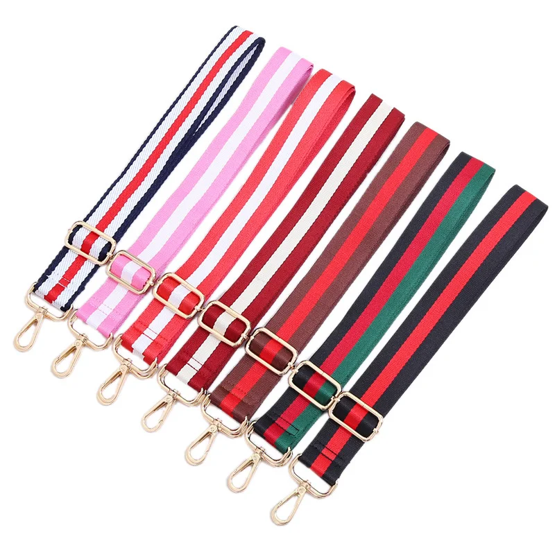 

2021 New Fashion Colorful Stock Stripe Women Bag Shoulder Strap with Adjustable Hook, Stripe color, yellow, pink, green, 12 colors