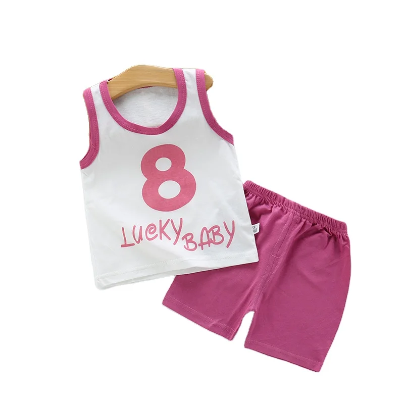 

Baby summer suit kids tank top shorts 2 piece set cotton boys girls vest shorts set