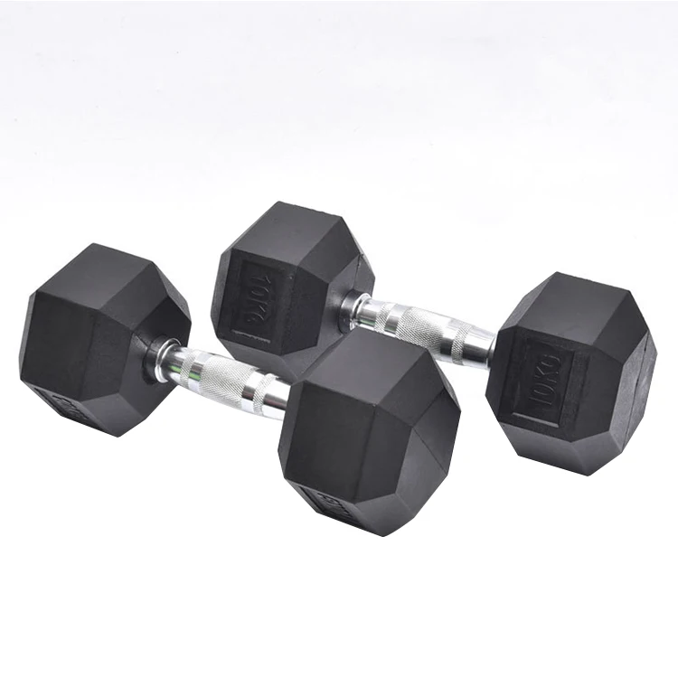 

2.5kg-50kg GYM equipment black round rubber coated dumbells hex dumbbell rubber