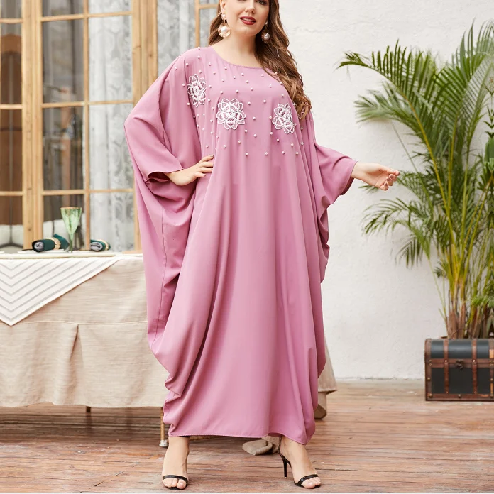 

High quality  pink beaded embroidered women muslim kaften