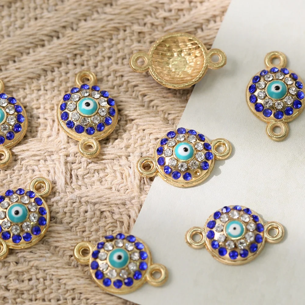 

Round Eye Connector Retro Rhinestone Blue Metal Alloy Charms For Women Men Jewelry Accessories DIY Bracelet Necklace Anklet, As shown