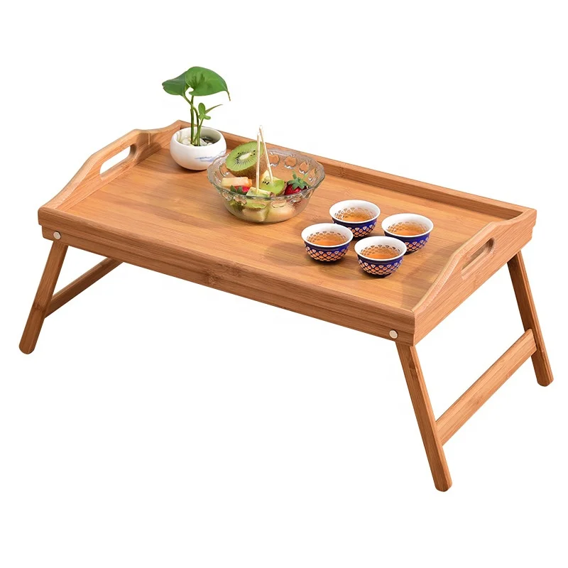 

Joyathome Natural Bamboo Breakfast Serving Tray with Handle Breakfast in Bed Foldable TV Table Bed Table Laptop Desk Food Tray
