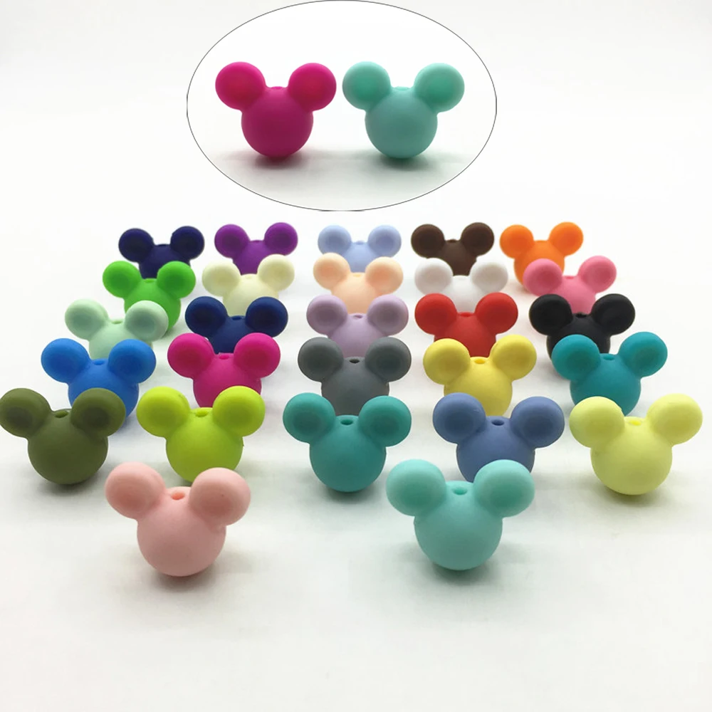 

wholesale custom cartoon mickey abacus silicone chew beads Bulk baby pacifier beads food grade baby teether silicone beads, 33 colors, customed