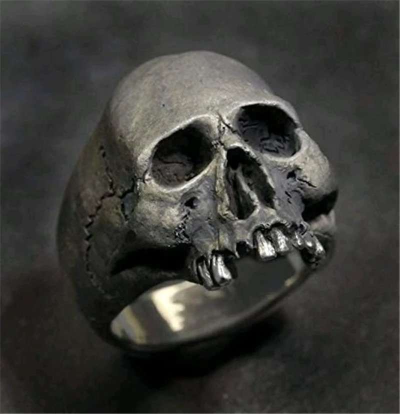 

Unique Exaggerated Vintage Mens Calvarium Skull Ring Biker Rock Gothic Punk Jewelry Alloy Ghost Skull Head Rings, Picture shows