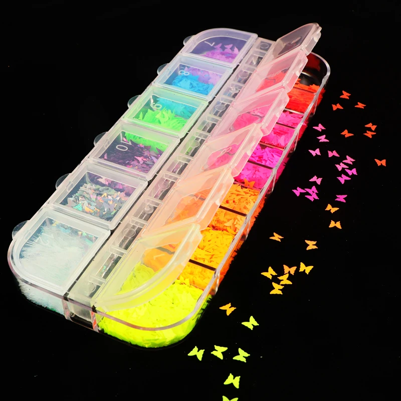 

Fluorescence Butterfly Shapes Nail Art Glitter Flakes 3D colourful Sequins Polish Manicure Nail Decoration