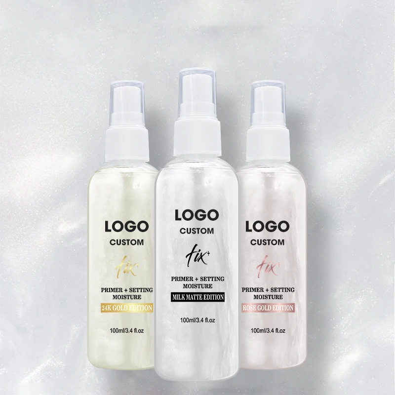 

Custom Free Logo Shimmer Smoothing Face Primer Liquid Spray Makeup Base Private Label Vegan, Matte/rose gold shimmer/gold shimmer