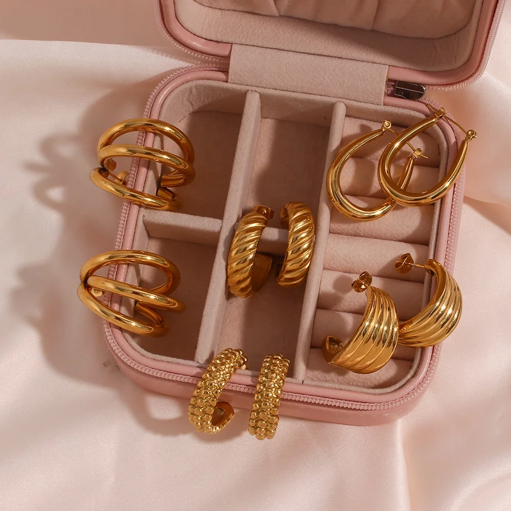 

316L Stainless Steel 18K Gold Plated Crossiant Tube Gold Hoop Earrings For Women