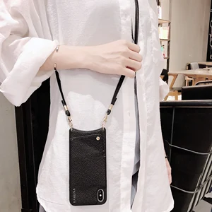 Luxury Classic Lychee PU Leather Cross Body Phone Case for iPhone X XS XR XS Max, for iPhone X Necklace Phone Case Leather
