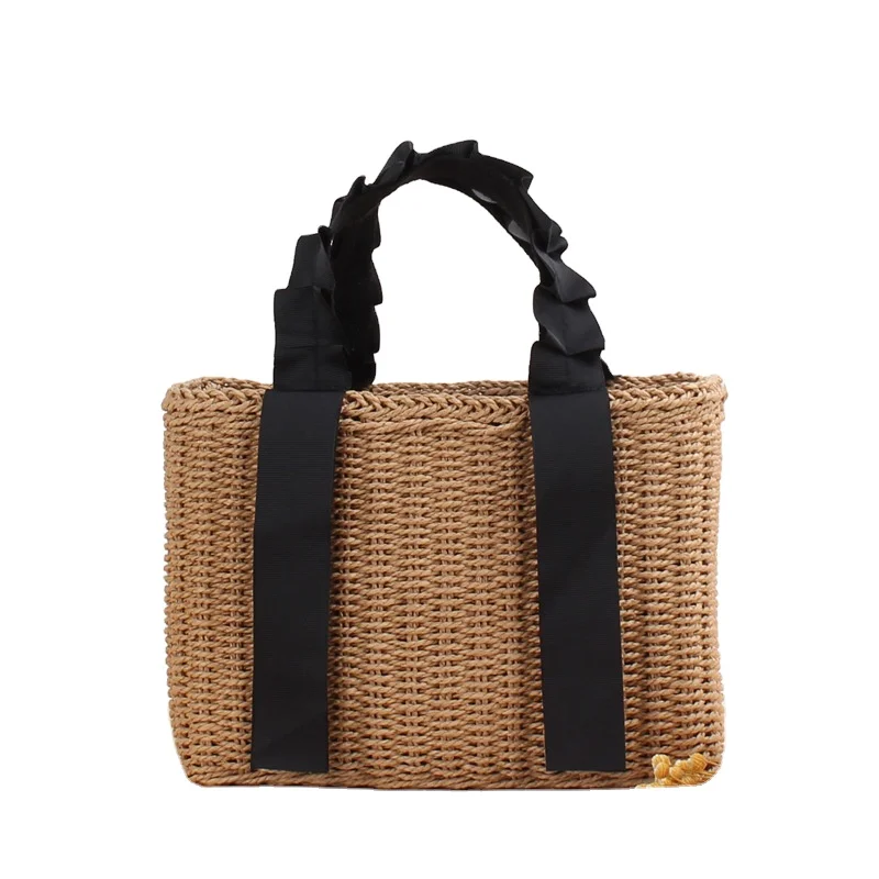 

Summer Large Capacity Beach Straw Paper Tote Bag Hand Woven Beach Handbag Lady Bucket Bag