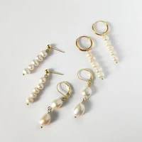 

Natural Freshwater Pearl Drop Earrings Gold Circle Beaded Long Dangle Earrings Boho Earrings for Women 2019 Fashion