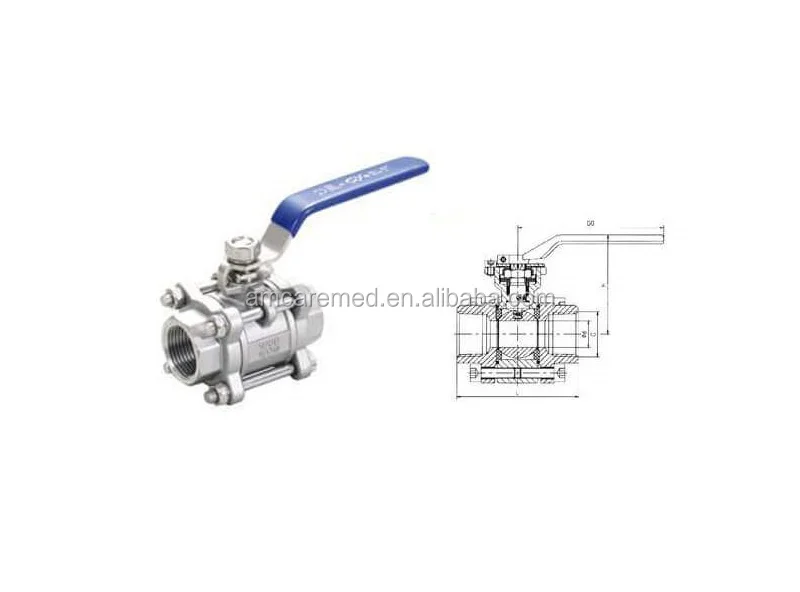 Medical Gas Line Ball Valve Isolation Valve Stainless Steel 3 Pieces
