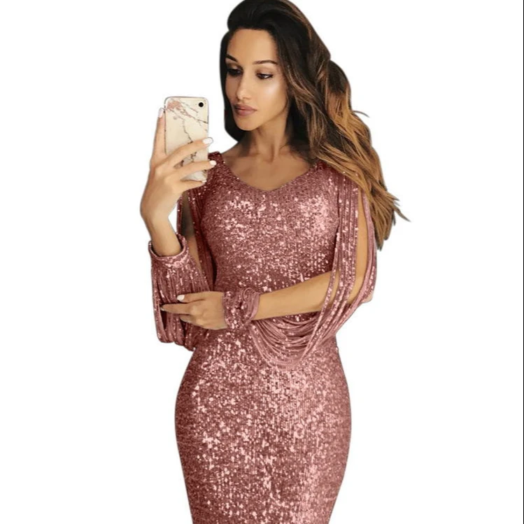 

Wholesale high quality women sequin dress sexy gowns for women evening dress, Pink silver black blue champagne