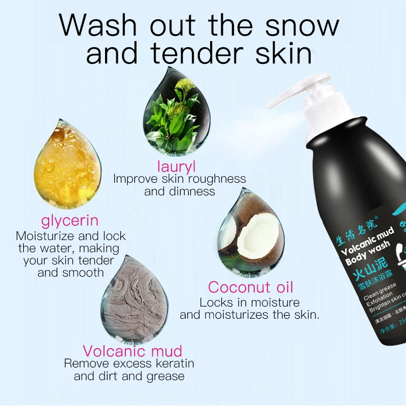 
Volcanic mud shower gel refreshing moisturizing skin smooth and shiny body care Shower manufacturers support customized 