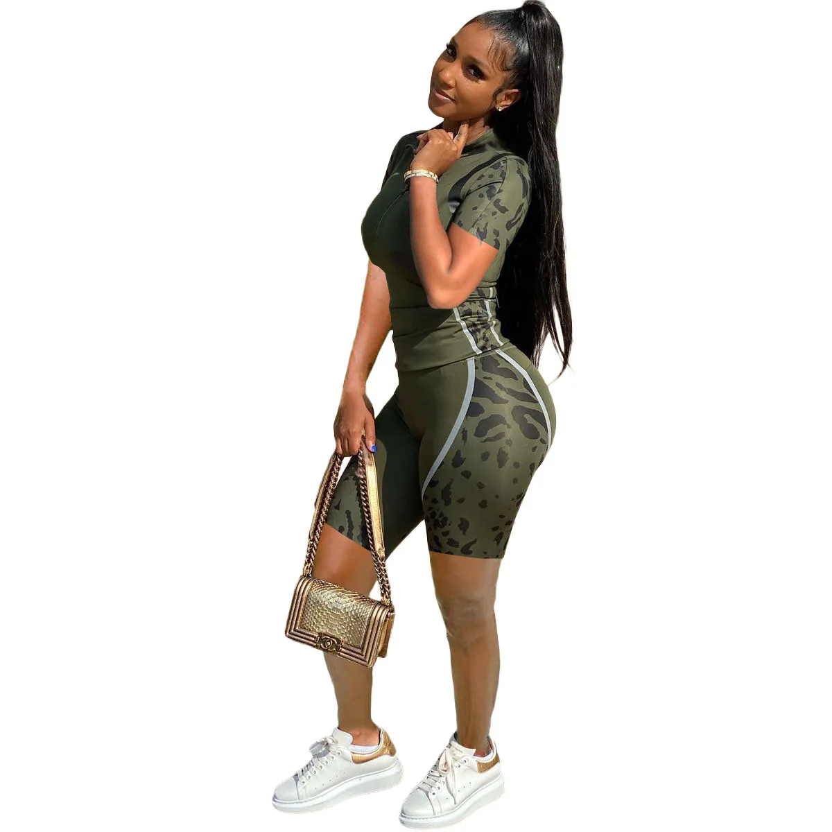 

Fashion Amouflage Summer Clothing 2021 Short Trousers Pants Two Piece Set Armygreen Suits Set For Women, Armygreen,gray,khaki