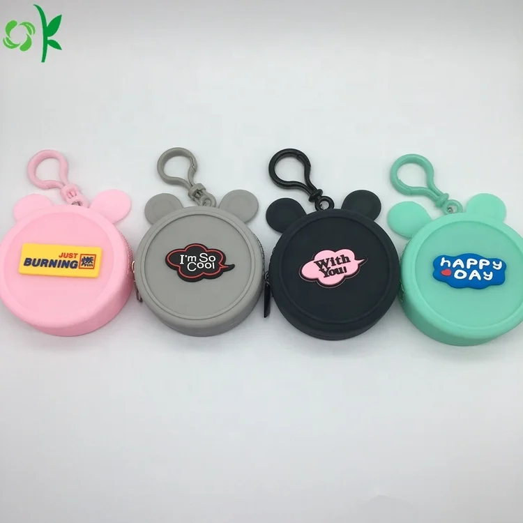 

OKSILICONE Design Round Shape Silicone Coin Change Purse With Pouch Zipper Colorful For Storage Coin Cosmetics Silicone Wallet, Black/green/gray/pink/customized