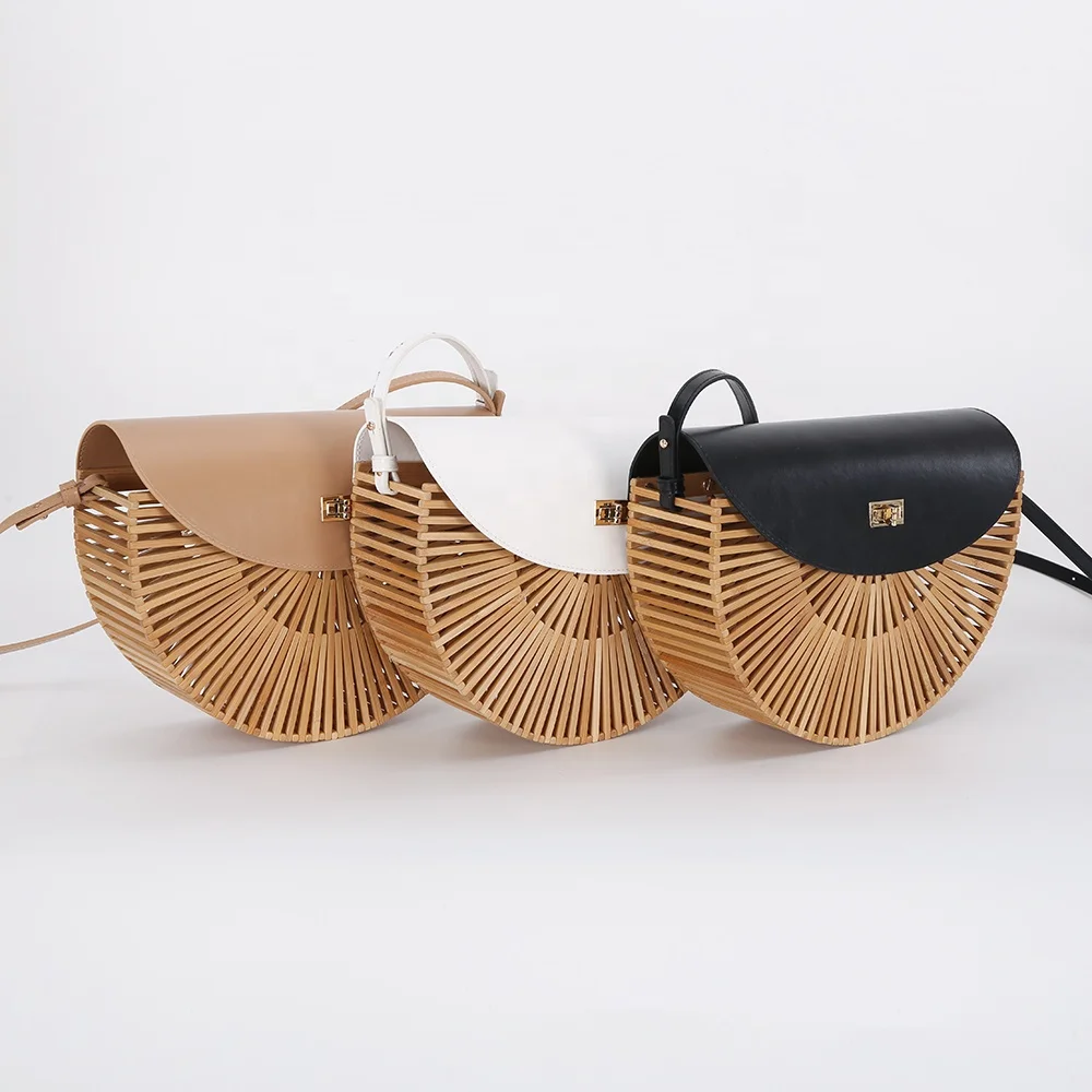 

Bamboo Half Moon Bag with PU Leather Flap Large Size