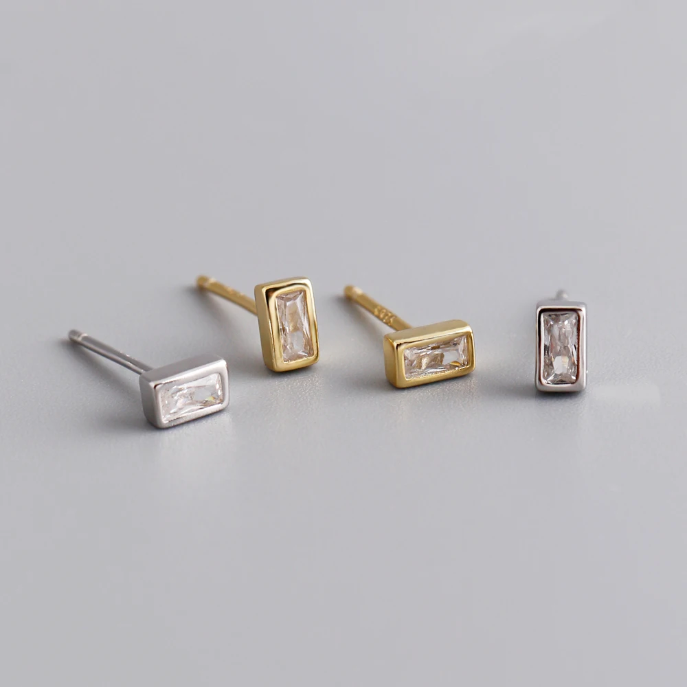 Dropshipping 925 Sterling Silver Rectangular Diamond Cubic Zircon Stud Earring Jewelry for Women