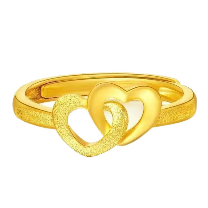 

Gold Pairs Loving Heart With Opening Finger Ring Brass Gold-Plated Open Adjustable Doppel Herz Ring Women's Jewelry