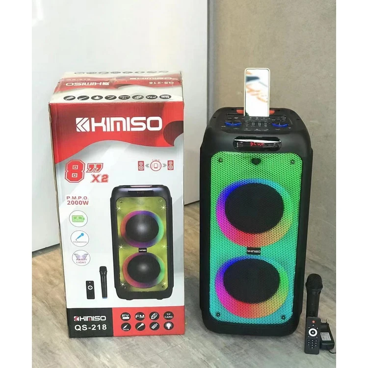

QS-218 Best Selling DJ Speaker KIMISO Dual 8inch Horn Speaker Big Multi Function Speaker With Remote Control