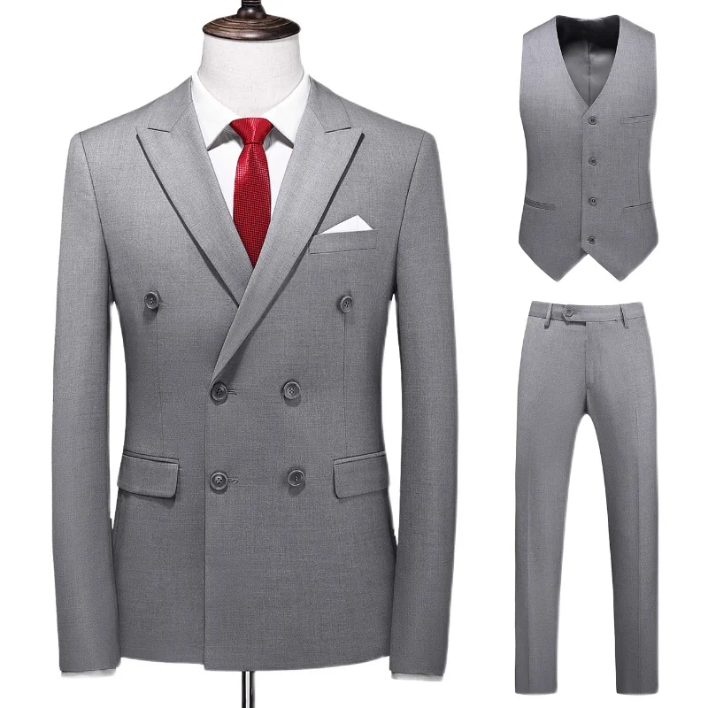 

Wholesale men's plus size suit 3 piece double breasted suit men black suit for men